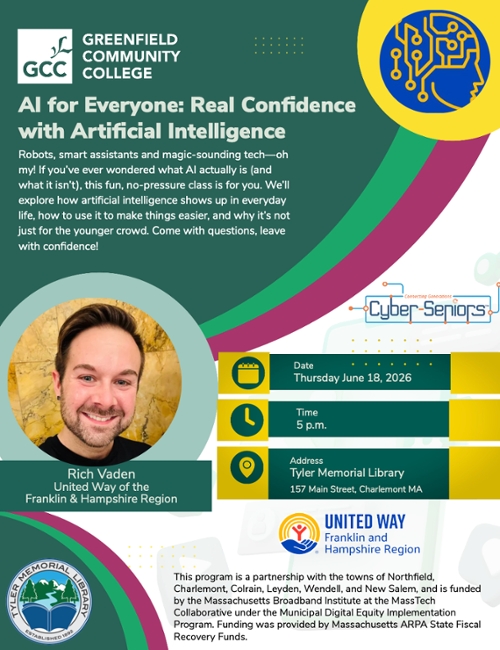 Al for Everyone: Real Confidence with Artificial Intelligence, June 18 5-7PM, Tyler Memorial Library